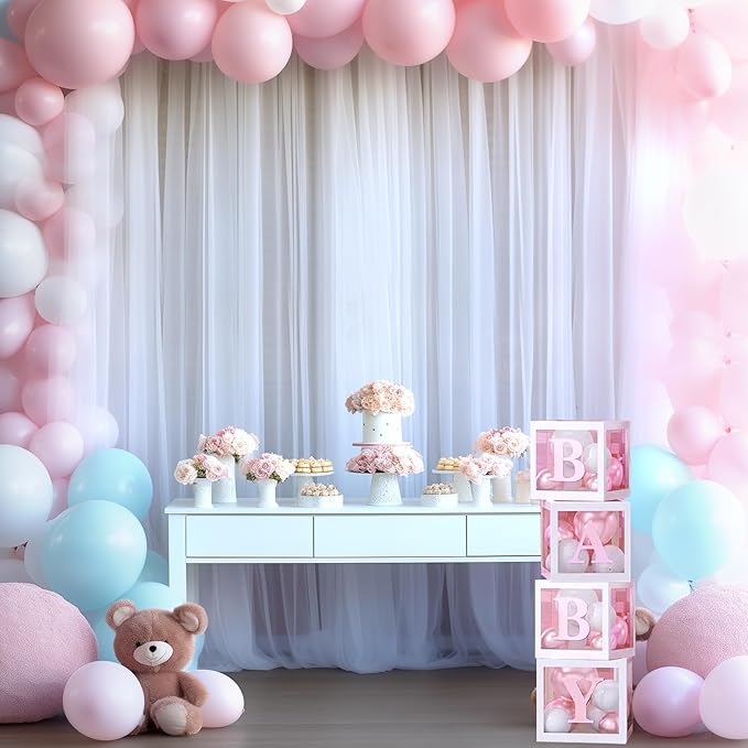20ft x 12ft White Tulle Backdrop Curtain for Parties Sheer Fabric Backdrop Curtains for Wedding Baby Shower Bridal Shower Birthday Photo Backdrop Drapes Background Wall Decorations 4 Panels 5ft x 12ft