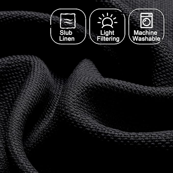 Chyhomenyc Black Valance for Windows, Light Filtering Faux Linen Solid Short Curtain Valance, Burlap Decorative Small Curtain for Kitchen Bathroom Laundry Basement, 60Wx12L inch, 1 Piece