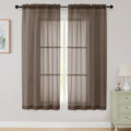 Sheer Chocolate Curtains for Bedroom Living Room 63 Inch Length 2 Panels, Airy Soft Light Filtering Sheer Dining Room Curtains, Modern Rod Pocket Drapes, Chocolate, Each 42" Wx63 L Inches