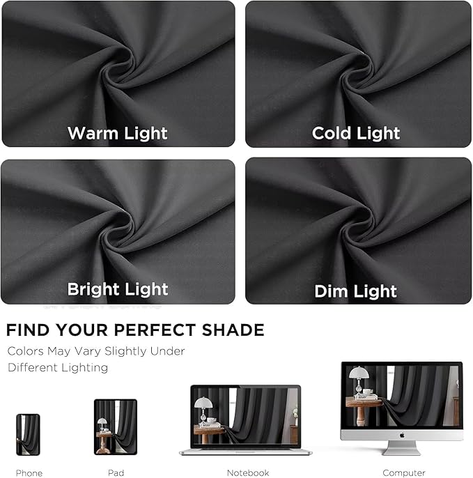 Joydeco Blackout Curtains 90 Inch Length 2 Panels Set, Thermal Insulated Long Curtains& Drapes 2 Burg, Room Darkening Grommet Drapes for Living Room Bedroom Window (Dark Grey, W52 x L90 Inch)