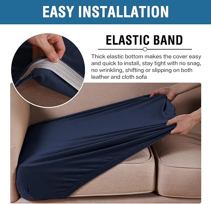 H.VERSAILTEX Velvet Stretch Couch Cushion Cover Plush Cushion Slipcover for Chair Loveseat Sofa Cushion Furniture Protector Seat Cushion Sofa Cover (2 Piece Medium Sofa Cushion Covers, Navy)