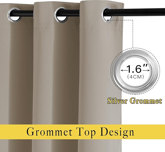 NICETOWN Bedroom Blackout Curtain Panels - Home Fashion Window Treatment Ring Top Blackout Draperies and Drapes (52 inches x 63 inches, Set of 2 Panels, Taupe)