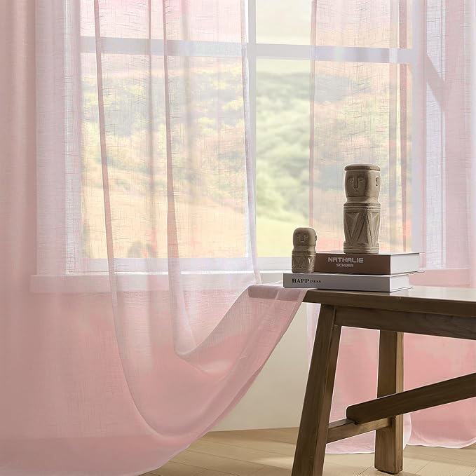 Joydeco Sheer Curtains for Living Room, Beige Curtains 90 Inches Long 2 Panels Set, Window Curtains Privacy Assured with Light Filtering(W52 x L90 Inch,Tapioca)