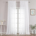 Chyhomenyc Extra Long White Sheer Curtains 120 Inch Length 2 Panels Set, Light Filtering Tufted Textured Soft Airy Rod Pocket Gentle Leaf Window Treatment Drapes for Living Room, 52" Wx120 L, 2PCS