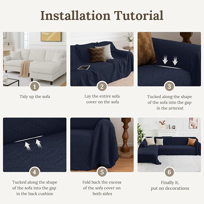 HOMERILLA Sectional Couch Covers for Sectional Sofa L Shaped Sofa Cover Blanket 2 Pieces L Shape Furniture Protector for Pets Dogs(Midnight Blue, Large)