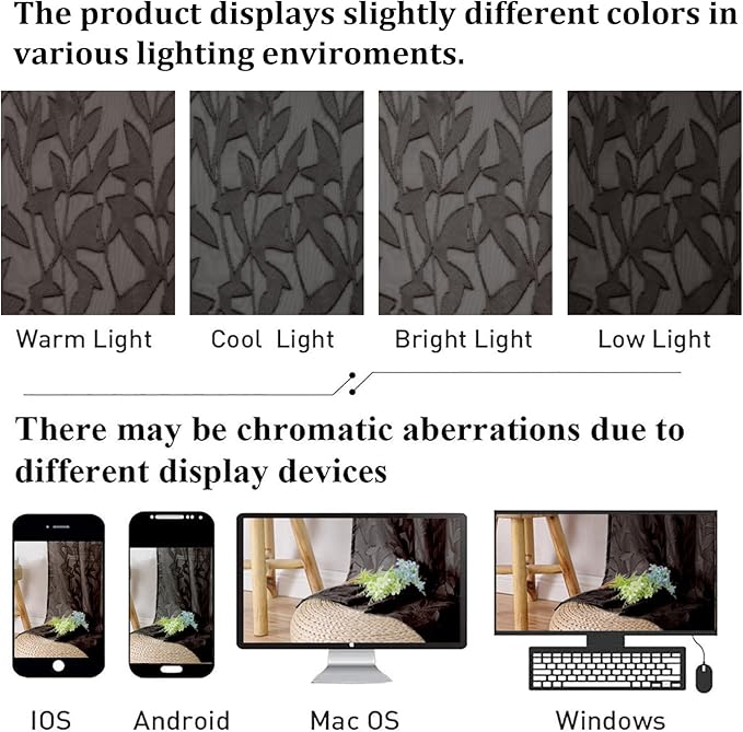 Lecloud Leia 2 Panels Sheer Chocolate Brown Curtain 54 Inch Length, Light Reducing Jacquard Textured Leaf Voile Bedroom Curtain, Gauzy Clip Short Drapes with Dual Rod Pocket, 38x54 Inches