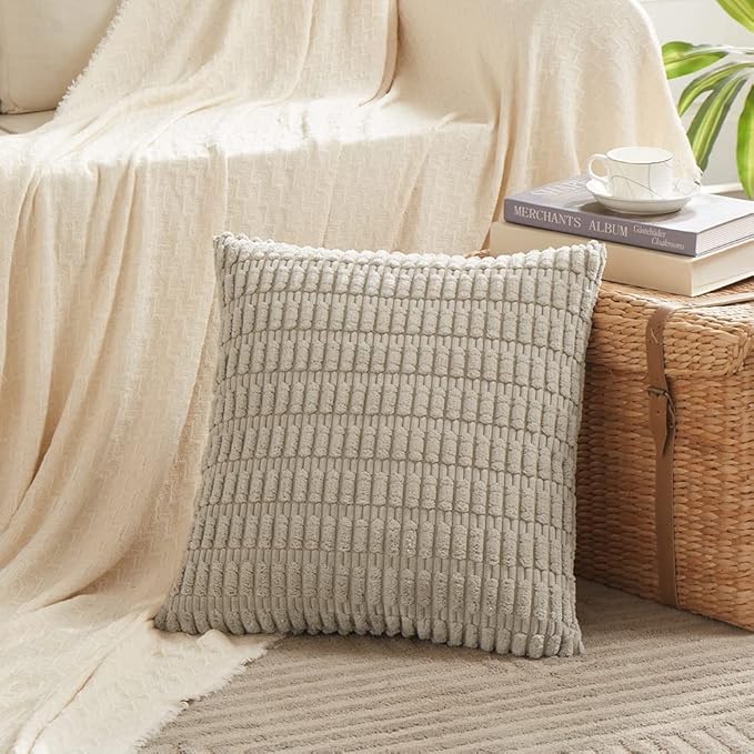 Fancy Homi 4 Packs Taupe Decorative Throw Pillow Covers 20x20 Inch for Living Room Couch Bed Sofa, Modern Farmhouse Boho Home Decor, Soft Plush Corduroy Square Cute Accent Cushion Case 50x50 cm