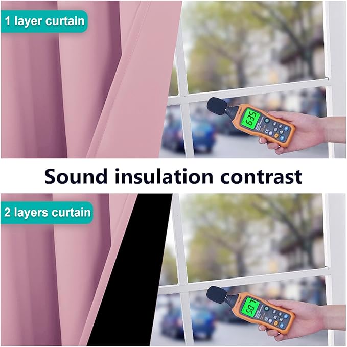 NICETOWN 100% Blackout Curtains with Black Liners, Solid Thermal Insulated Full Blackout 2-Layer Lined Drapes, Energy Efficiency Window Draperies for Bedroom (2 Panels, 46" W by 54" L, Crystal Pink)