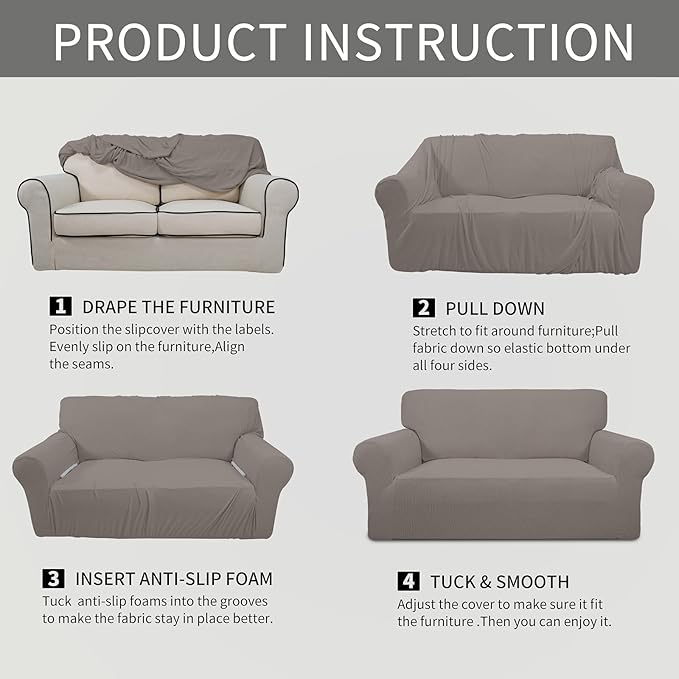 Easy-Going Stretch Oversized Loveseat Slipcover 1-Piece Sofa Cover Furniture Protector Couch Soft with Elastic Bottom for Kids Polyester Spandex Jacquard Fabric Small Checks Taupe