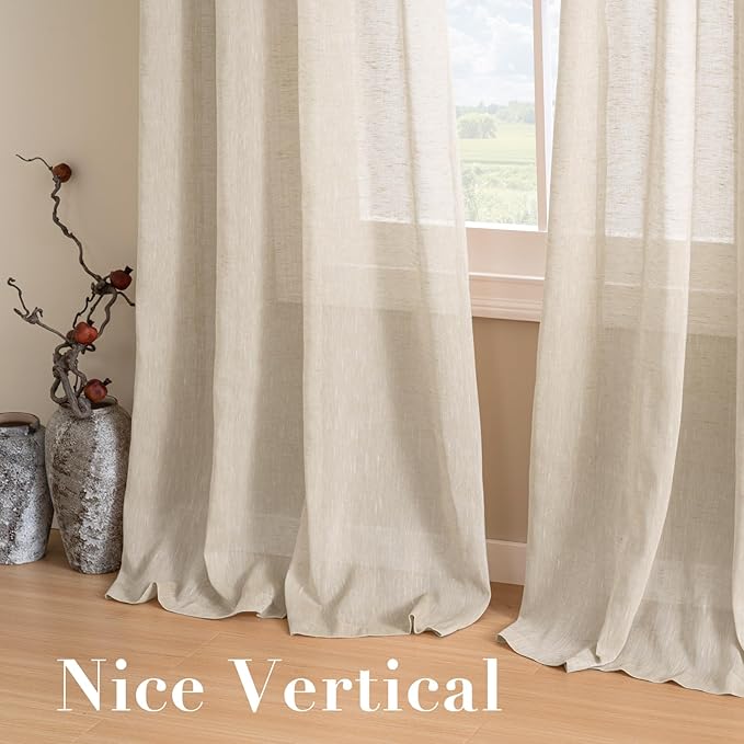 H.VERSAILTEX Linen Curtains Nickel Grommet Natural Linen Semi-Sheer Curtains 2 Panels Privacy Added Premium Soft Rich Material Drapes for Bedroom/Livingroom/Sliding Door - 52x72 - Inch - Linen