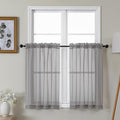 Gwine Charcoal Grey Sheer Kitchen Curtains 36 Inch Length, Light Filtering Voile Soft Airy Small Cafe Curtains, Short Window Curtain for Bathroom Basement, 42x36 inch, 2PCS