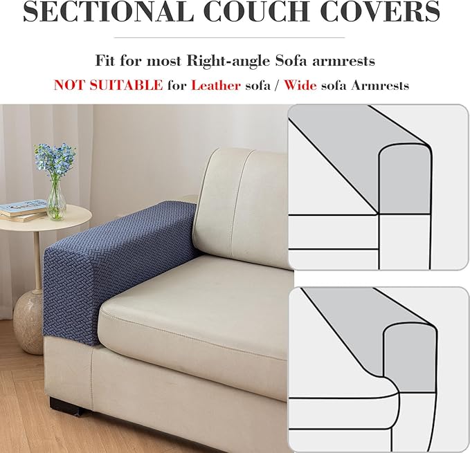 2Pcs Couch Arm Covers, Armrest Cover for Sofa, Sofa Arms Covers Washable Arms with Twist Pins Soft,Skin-Friendly for Pets (Texture Blue, Armrest Cover)