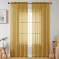 Sheer Gold Curtains for Bedroom Living Room 90 Inches Long 2 Panels Set, Soft Airy Light Filtering Sheer Window Treatments, Modern Rod Pocket Curtains Drapes, Each 42" Wx90 L Inch