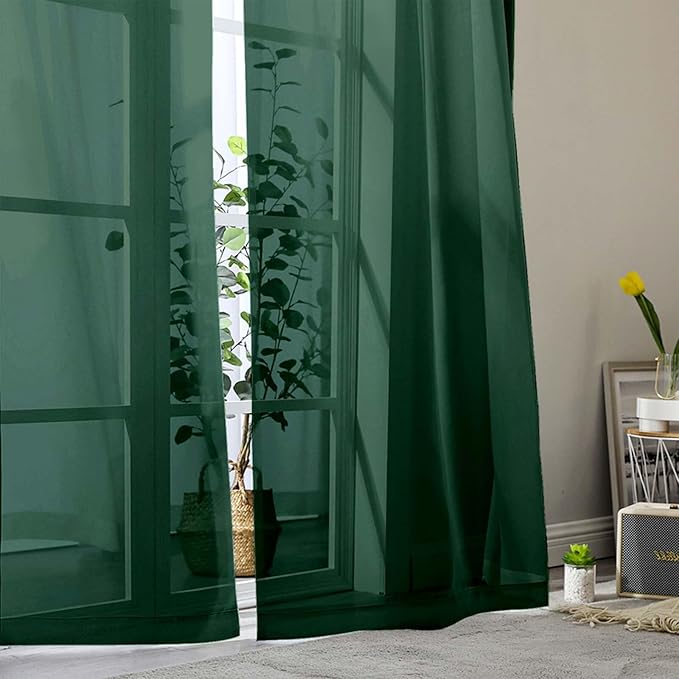 Hunter Green Sheer Curtains 84 Inches Long 2 Panels, Soft Airy Light Filtering Curtains for Bedroom Living Room, Rod Pocket Privacy Drapes Window Treatments, Hunter Green, Total Wide 84 Inch