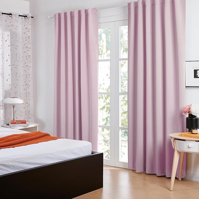 Deconovo Blackout Curtains, Thermal Insulated, W52 x L63 2 Panels, Back Tab, Machine Washable, Room-Darkening Drapes for Bedroom/Living Room Lavender
