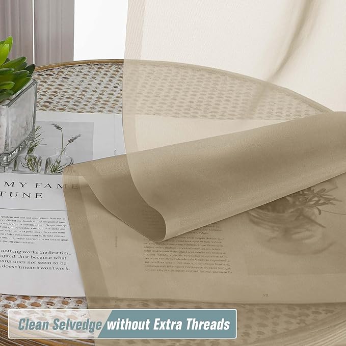 Taupe Sheer Curtains for Window 96 Inches Long 2 Panels Set, Soft Airy Light Filtering Voile Sheer Curtains for Living Room Bedroom, Dual Rod Pocket Elegant Window Drapes, 2x42Wx96L Inches