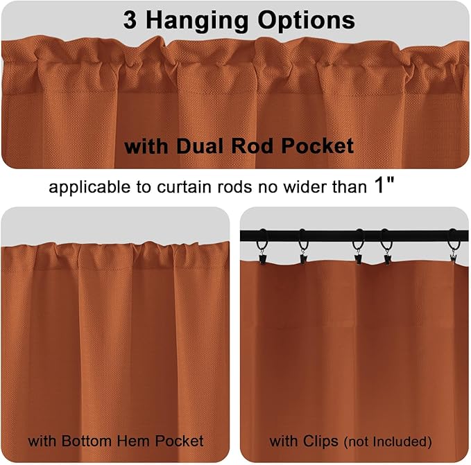 Chyhomenyc Orange Valance for Windows, Light Filtering Faux Linen Textured Small Short Valance for Kitchen Bathroom Laundry Basement, Solid Rod Pocket Top Window Curtain, 60Wx14L inch, 1 Piece
