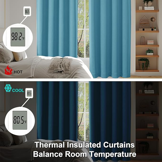 Simplebrand Ava Turquoise Blackout Curtains for Bedroom 96 Inches Long 2 Panels, Solid Thermal Insulated, Energy Saving Nursery Window Treatment Curtains Blackout Drapes, W40 x L96 Inch, Turquoise