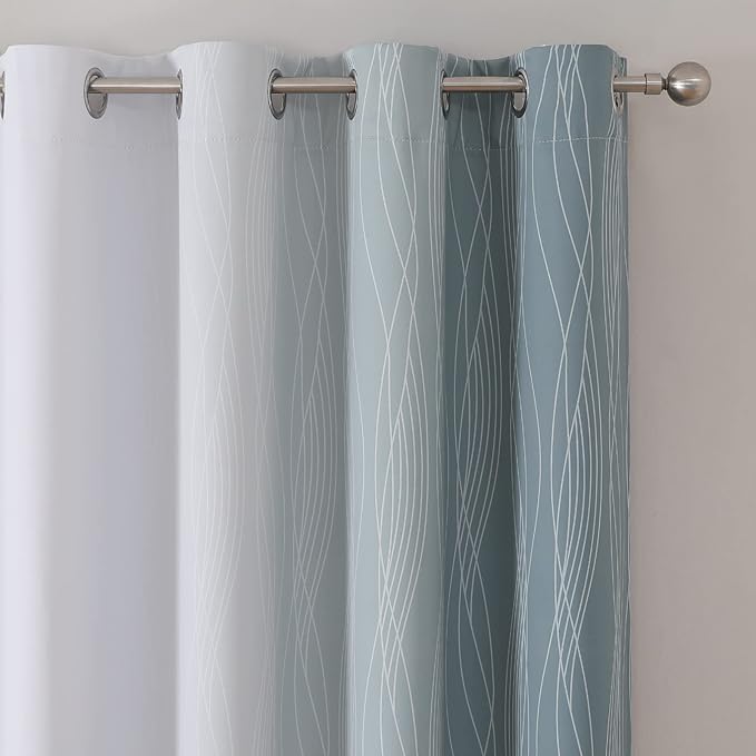 Estelar Textiler Stone Blue and Greyish White Blackout Curtains 54 Inch Length, Light Blocking Gradient Grommet Drapes for Living Room, Thermal Insulated Ombre Curtains for Bathroom,52Wx54L,2 Panels