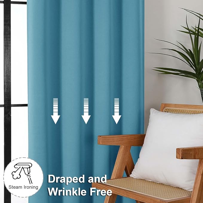 Simplebrand Ava Turquoise Short Blackout Curtains for Bedroom 54 Inches Long 2 Panels Set, Solid Thermal Insulated, Energy Saving Window Treatment Curtains Blackout Drapes, W40 x L54 Inch, Turquoise