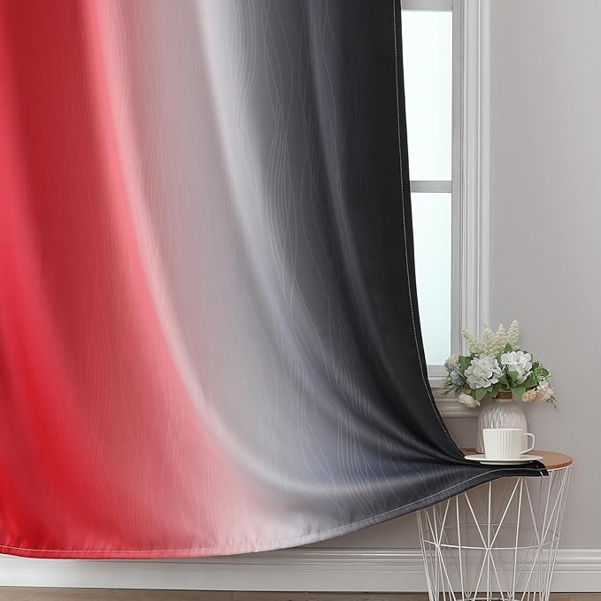 Estelar Textiler Red and Black Blackout Curtains 54 Inch Length, Light Blocking Gradient Grommet Drapes for Living Room, Room Darkening Thermal Insulated Ombre Curtains for Bathroom,42Wx54L,2 Panels
