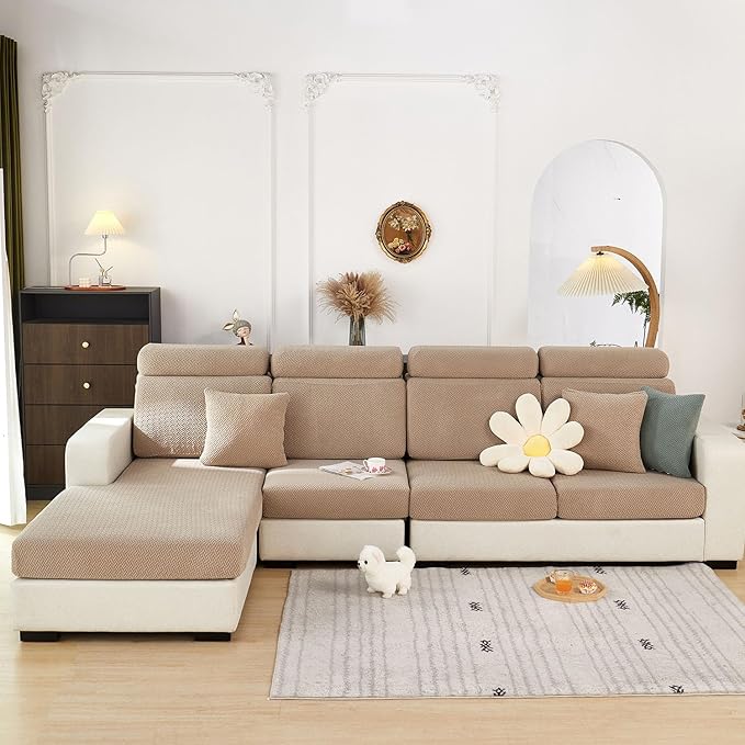 Sofa Covers Couch Covers for Sofa Pet Friendly Couch Cushion Covers Universal Sofa Covers Washable Stretch Slipcovers for Sectional Sofa (Texture Light Coffee,Headrest Cover)