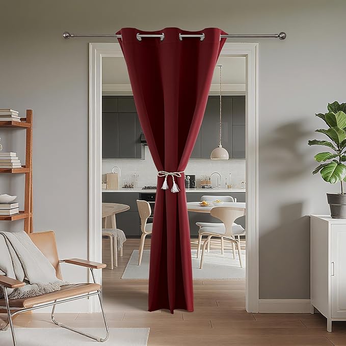 Joydeco Blackout Door Curtain for Doorway Privacy 84 Inches Long, Grommet Closet Curtain for Open Closet, Room Divider for Bedroom Living Room (Burgundy Red, 52Wx84L, 1 Panel)