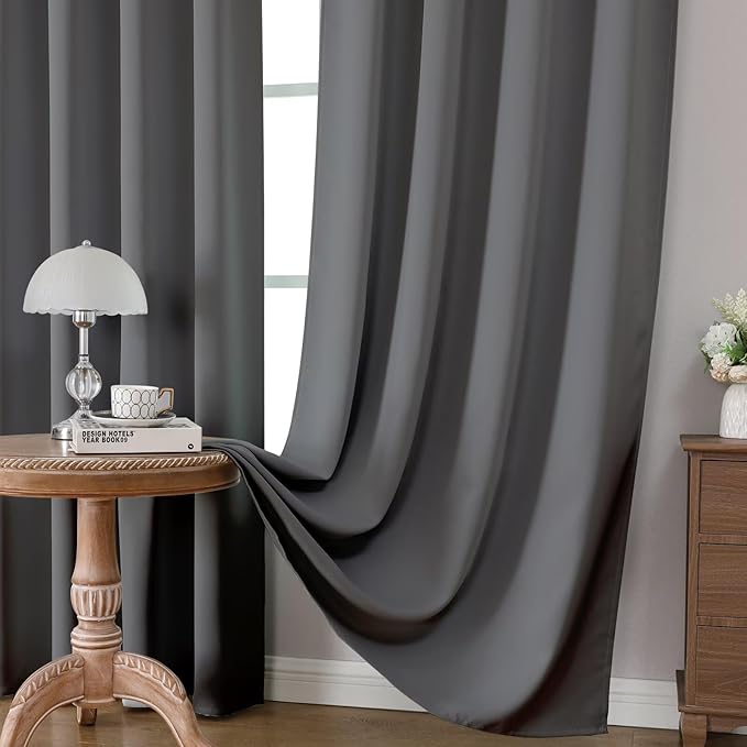 CUCRAF Light Grey Blackout Curtains 45 inch Length 2 Panels Set, Rod Pocket Room Darkening Drapes for Bedroom Living Room, Insulated Thermal Light Blocking Window Curtain (W52 x L45 Inch)