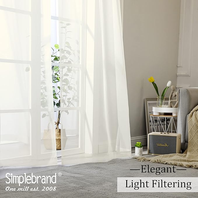 Simplebrand Ivory Sheer Curtains 120 Inches Long, Extra Long Rod Pocket Solid Color Window Sheer Curtain Panels, Elegant Curtains & Drapes for Living Room, Bedroom 2 Panels (Ivory, 42" W x 120" L)