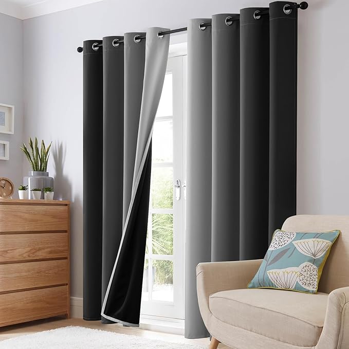 SimpleHome Ombre 100% Blackout Curtains for Bedroom, Full Light Blocking Black and Greyish White Curtains, Thermal Insulated Grommet Window Drapes for Living Room,2 Panels, 52x63 inches Length
