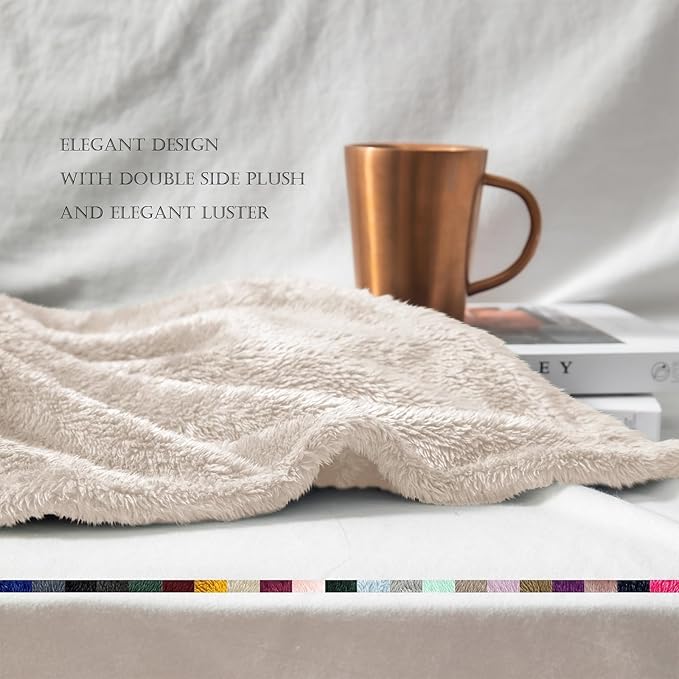 Exclusivo Mezcla Plush Fuzzy Fleece Throw Blanket Extra Large, Super Soft, Fluffy and Warm Blankets for Couch, Bed, All Season (Beige, 50x70 inches)