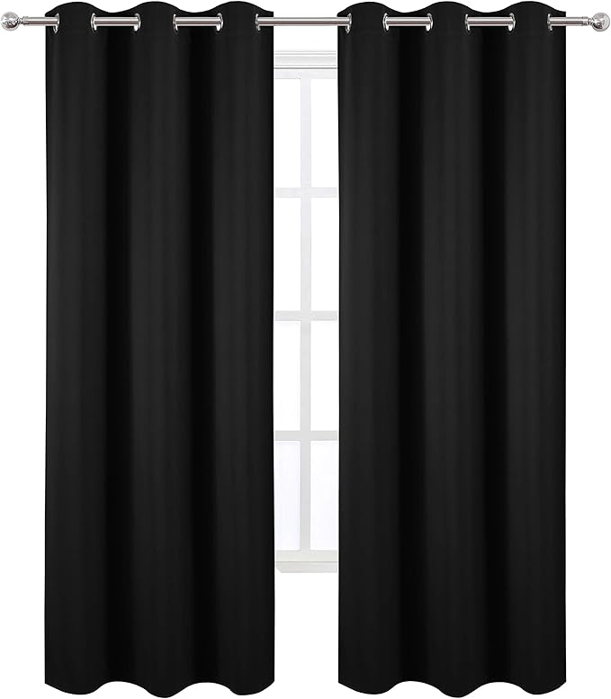LEMOMO Black Blackout Curtains 34 x 84 Inch Length/Set of 2 Curtain Panels/Thermal Insulated Room Darkening Blackout Curtains for Bedroom