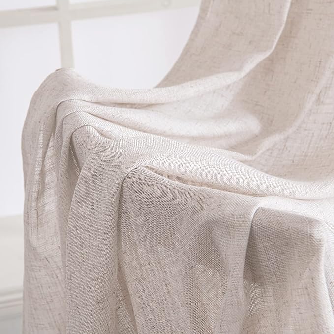 MIULEE White Linen Curtains 84 Inch Length 2 Panels for Bedroom Living Room, Soft Thick Linen Textured Natural Window Drapes Semi Sheer Light Filtering Back Tab Rod Pocket Burlap Look Decor