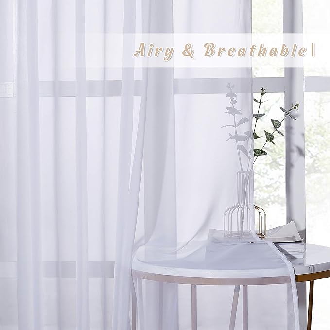 NICETOWN White Sheer Curtains for Bedroom Windows 84" Length with Width 37" Per Panel, Grommet Casual Voile Sheer with Light Filter Window Treatments for Nursery/Apartment/Living Room, Set of 2