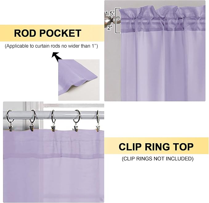 OVZME Lavender Sheer Curtains 72 Inches Long 2 Panels - Soft Light Filtering Window Sheer Panels for Living Room/Bedroom, Top Dual Rod Pocket, 1 Pair, Each 42Wx72L Inches