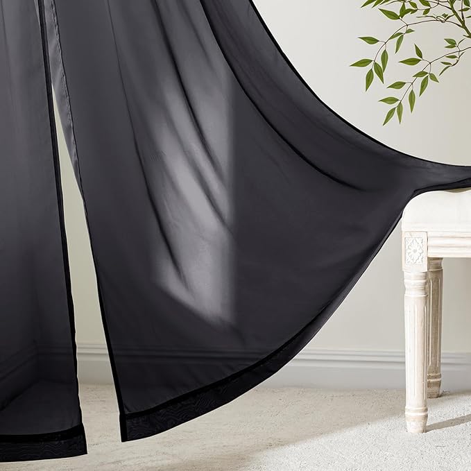 MIULEE Short Sheer Curtains 45 Inches Long, 4 Panels Set, Light Filtering Rod Pocket Curtains for Kitchen/Bathroom Small Windows, 42W x 45 Inches, Black