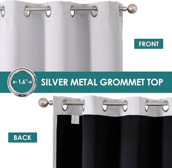 ChrisDowa 100% Blackout Curtains for Bedroom with Black Liner, 2 Thick Layers Total Blackout Thermal Insulated Grommet Small Window Curtains 2 Panels Set (Greyish White, 42 x 54 Inch)