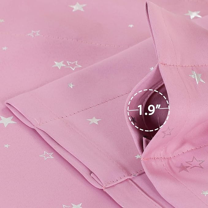 H.VERSAILTEX Blackout Curtain Valances for Kitchen Window/Living Room/Bathroom Privacy Added Rod Pocket Home Decoration Winow Valance, 52" W x 18" L, Glitter Stars in Pink Base (Pack of 4)