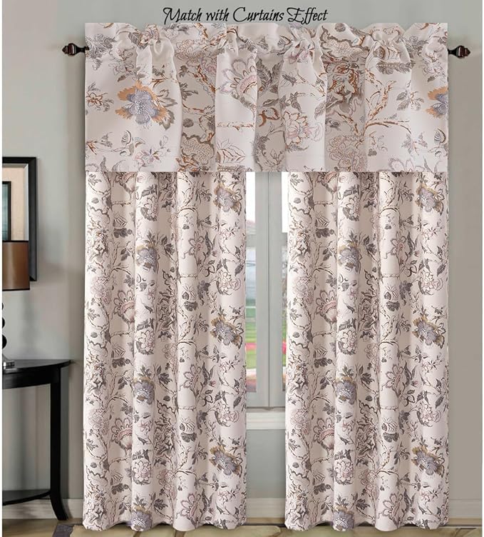 H.VERSAILTEX Blackout Curtain Valances for Kitchen Window/Living Room/Bathroom Privacy Added Rod Pocket Home Decoration Winow Valance, 52" W x 18" L, Floral in Sage and Brown