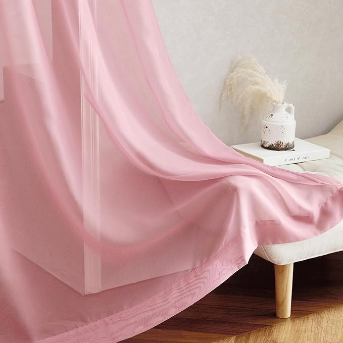 NICETOWN Voile Sheer Pink Curtains 90 inches Long for Girls Room, Grommet Casual Window Treatments with Light Filtering Airy & Elegant for Bedroom/Living Room, W54 x L90