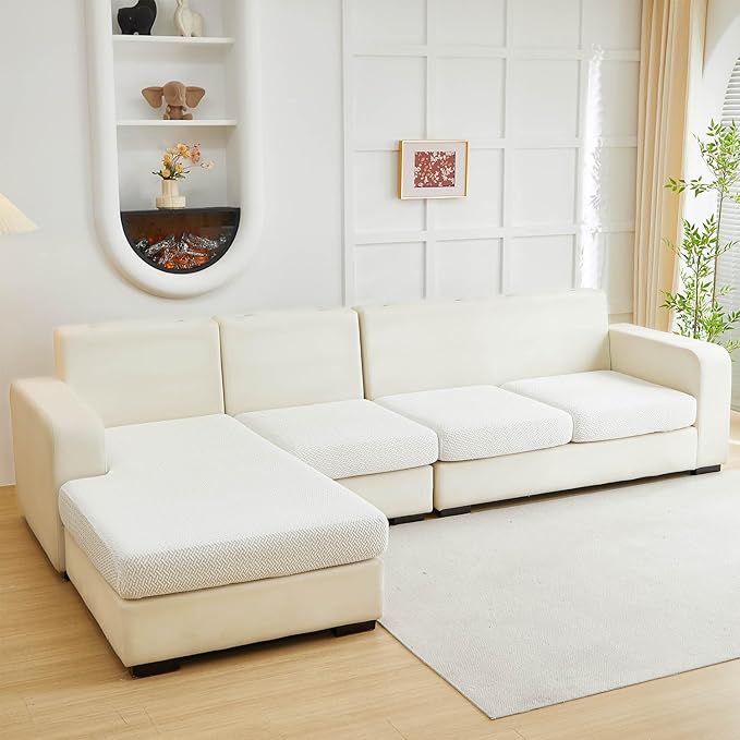 Sofa Covers Couch Covers for Sofa Pet Friendly Couch Cushion Covers Universal Sofa Covers Washable Stretch Slipcovers for Sectional Sofa (Texture Ivory White,Extra Large Single Seat Cover)