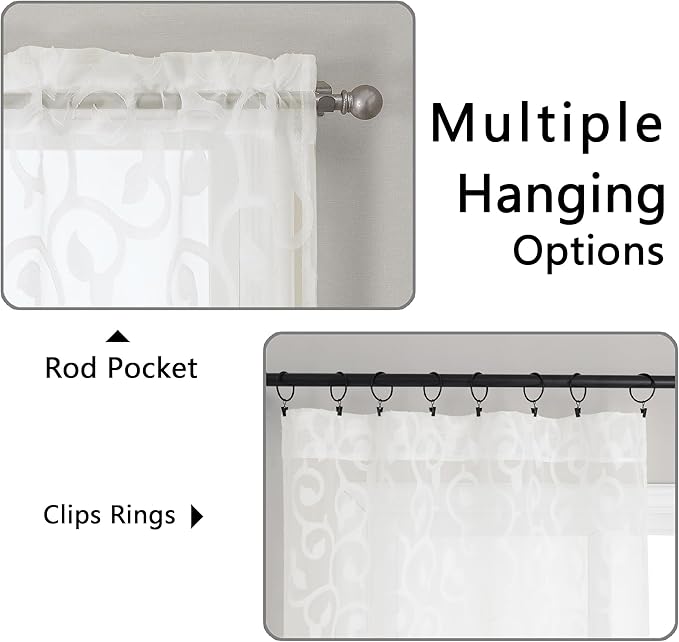 OWENIE Furman Ivory Sheer Curtains 96 inches Long for Bedroom Living Room 2 Panels Set, Light Filtering Soft Semi Sheer Jacquard Clip Farmhouse Curtains Rod Pocket Design, 40Wx96L inch