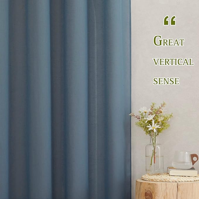 NICETOWN Flax Linen Sheer Curtains for Bedroom, Grommet Linen Blend Semi Sheer Vintage Curtains & Drapes Privacy with Light Filtering for Living Room, Stone Blue, 52" W x 72" L, Set of 2