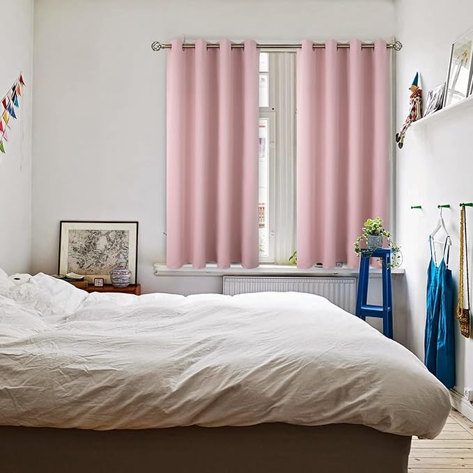 BGment Room Darkening Curtains 45 Inches Long - Grommet Thermal Insulated Drapes Window Treatment Curtains for Bedroom, 2 Panels, 52 x 45 Inch, Baby Pink