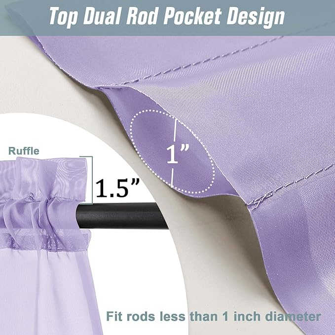 Lavender Sheer Curtains Tier 30 Inches Length 2 Panels, Light Filtering Lightweight Soft Window Treatments Drapes, Cute Elegant Cafe Curtains for Nursery, Dual Rod Pocket, 2x42Wx30L Inches