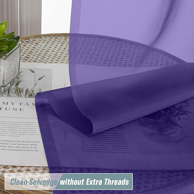 Purple Sheer Curtains 90 Inches Long 2 Panels, Light Filtering Solid Sheer Curtains for Bedroom Living Room, Lightweight Soft Airy Window Voile Sheer Drapes, Dual Rod Pocket, 2x42Wx90L Inches