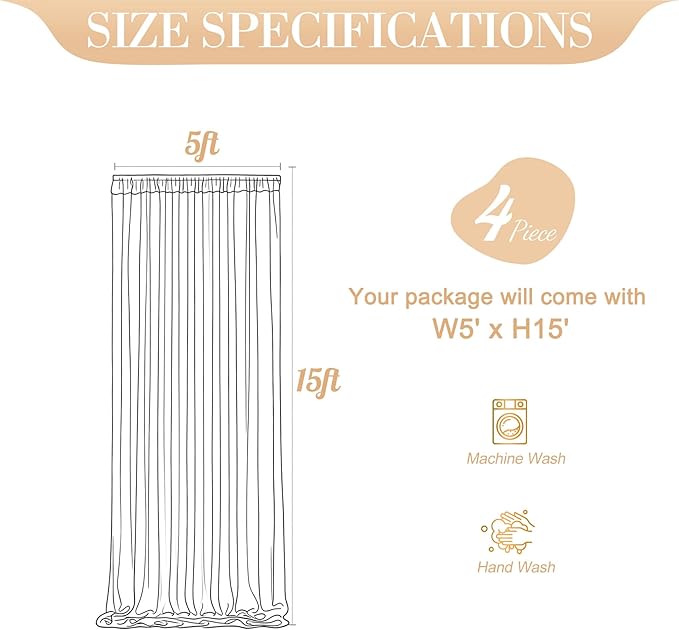 20ft x 15ft Pink Tulle Backdrop Curtain for Baby Shower Party Sheer Fabric Backdrop Curtains for Girls Birthday Gender Reveal Back Drop Wedding Photo Backdrop Drapes Background 4 Panels 5ft x 15ft