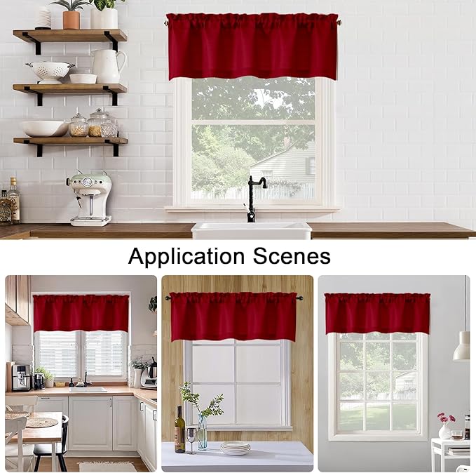Chyhomenyc Red Short Curtain Valance for Windows, Faux Linen Textured Half Window Curtains, Burlap Solid Topper Small Curtain Valance for Bathroom Laundry Basement, 60Wx18L Inch, 1 Piece