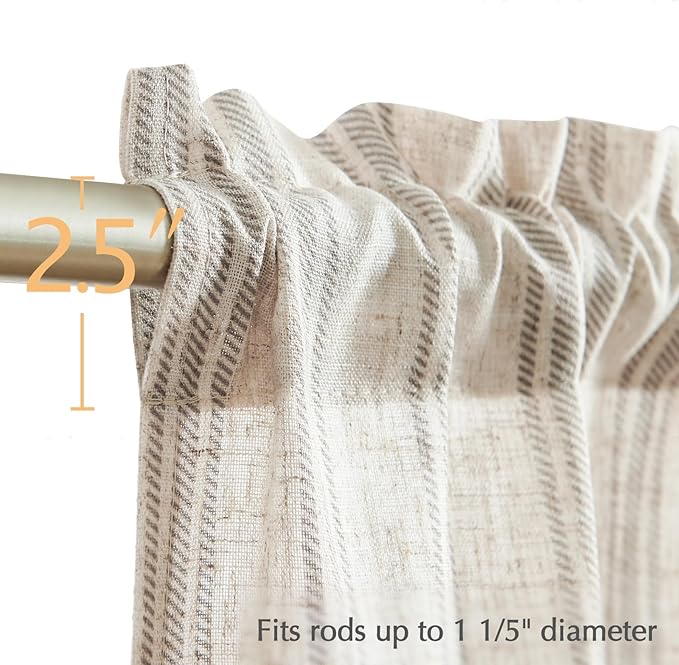 jinchan Striped Valance Farmhouse Window Treatment Linen Textured Drapes for Small Windows Kitchen Living Room RV Vintage Light Filtering Valance 16 Inch Rod Pocket 1 Panel Taupe Grey on Linen
