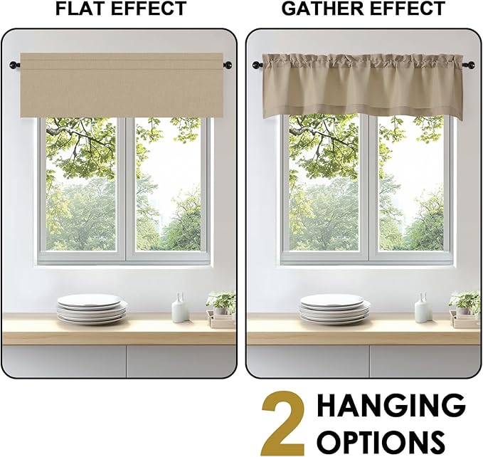OWENIE Bob 1 PCS Camel Valances for Windows, Faux Linen Textured Kitchen Window Curtains Valance for Bedroom Living Room, Modern Soft Airy Solid Rod Pocket Bathroom Cafe Curtain, 60Wx16L Inch